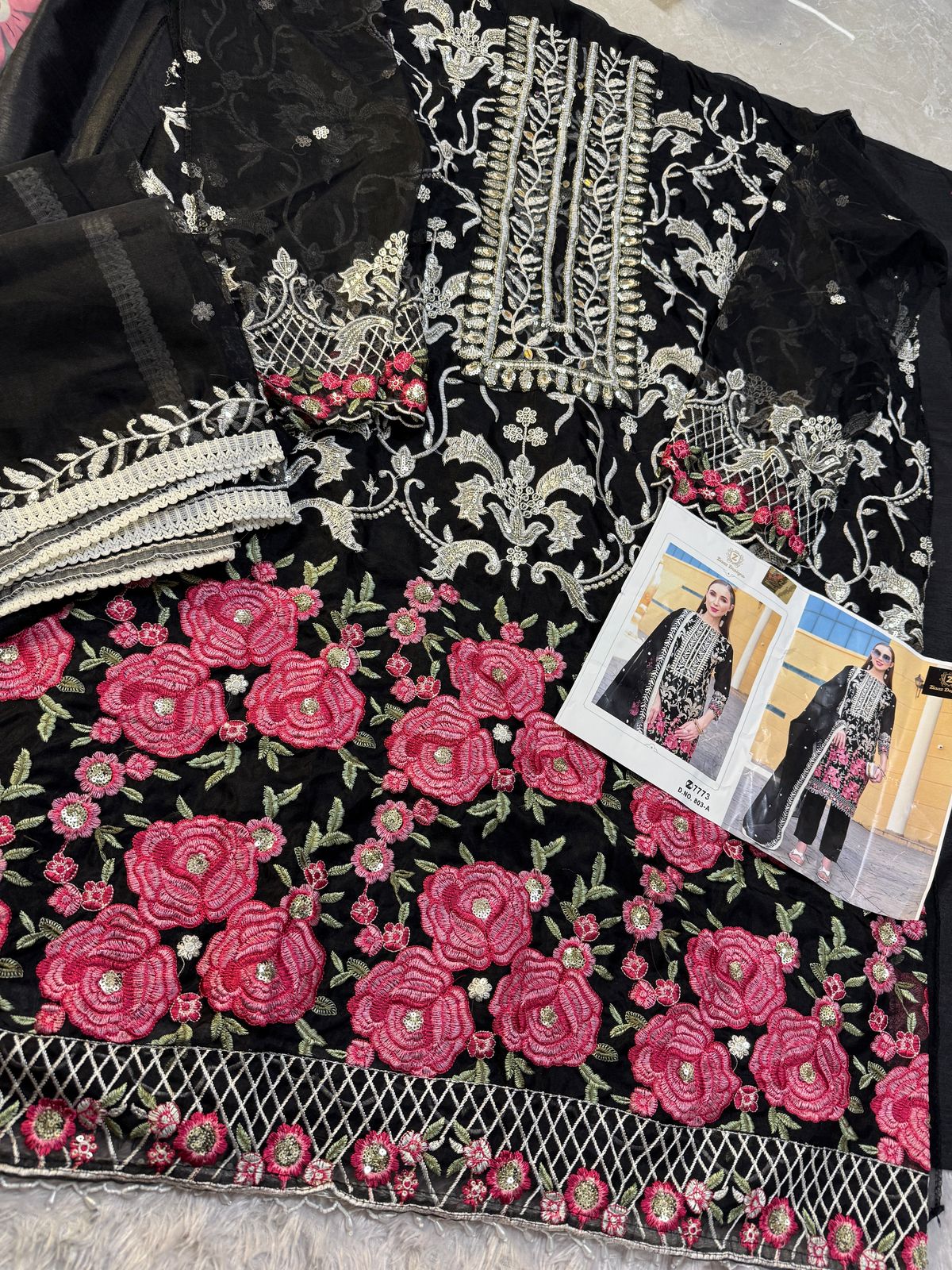 Ziaaz Design Code 803 Colours Semi Stitched Organza Wholesale Pakistani Suit Collection - Image 9