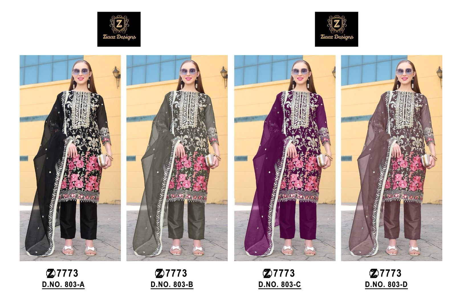 Ziaaz Design Code 803 Colours Semi Stitched Organza Wholesale Pakistani Suit Collection - Image 6