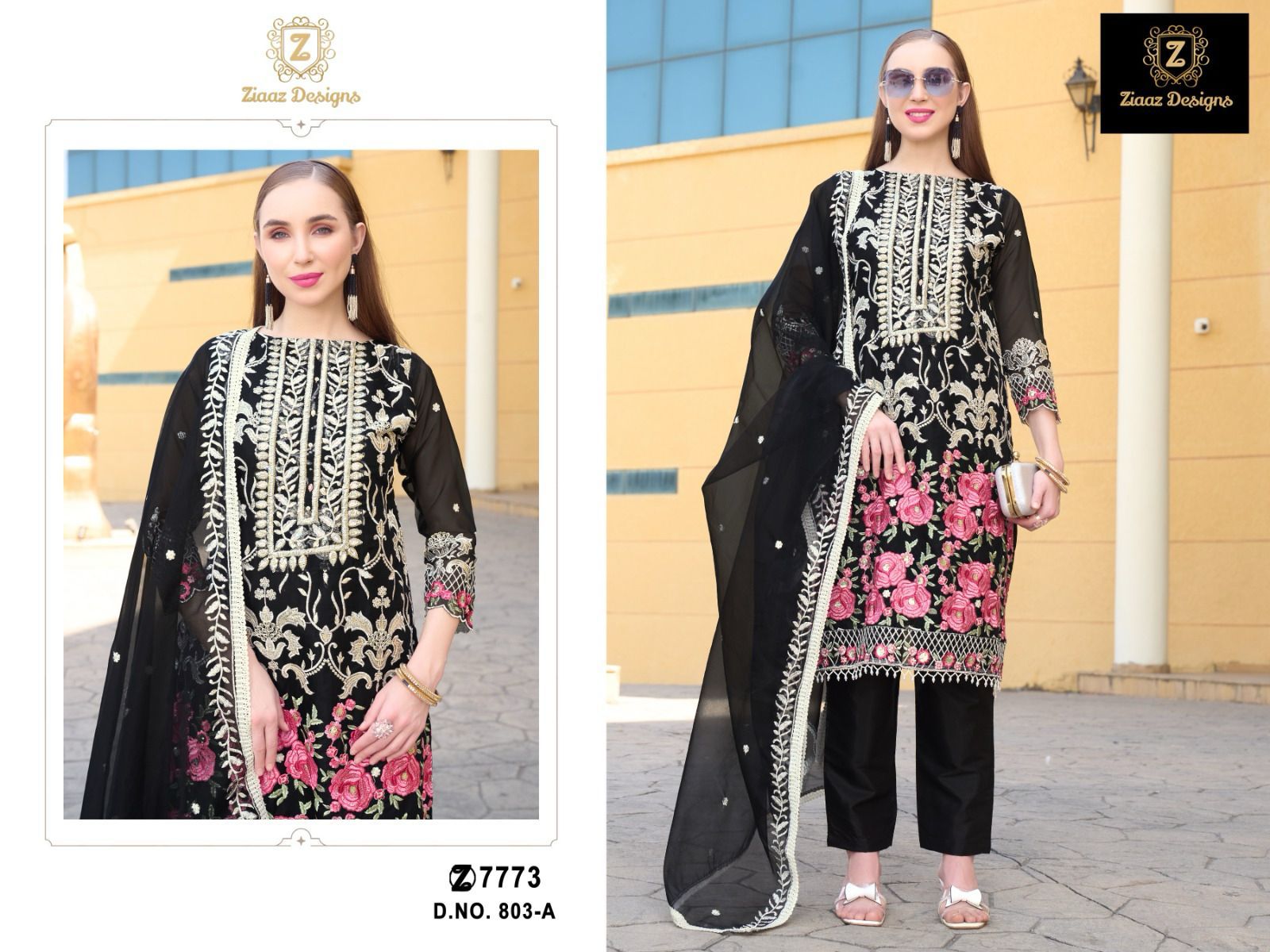 Ziaaz Design Code 803 Colours Semi Stitched Organza Wholesale Pakistani Suit Collection - Image 2