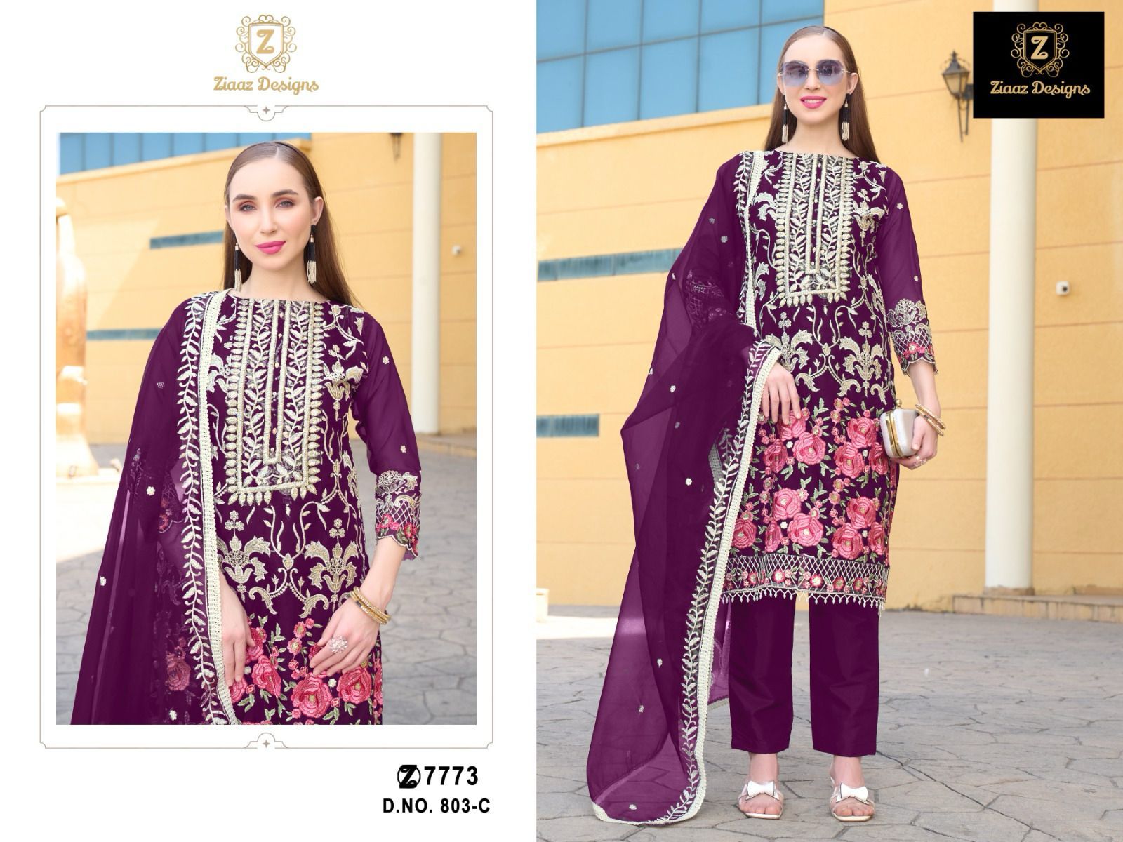 Ziaaz Design Code 803 Colours Semi Stitched Organza Wholesale Pakistani Suit Collection - Image 4