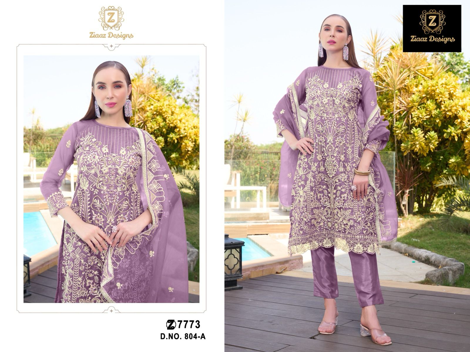 Ziaaz Designs 804 Organza Handwork Moti Embroidered Pakistani Suit Wholesale - Image 2