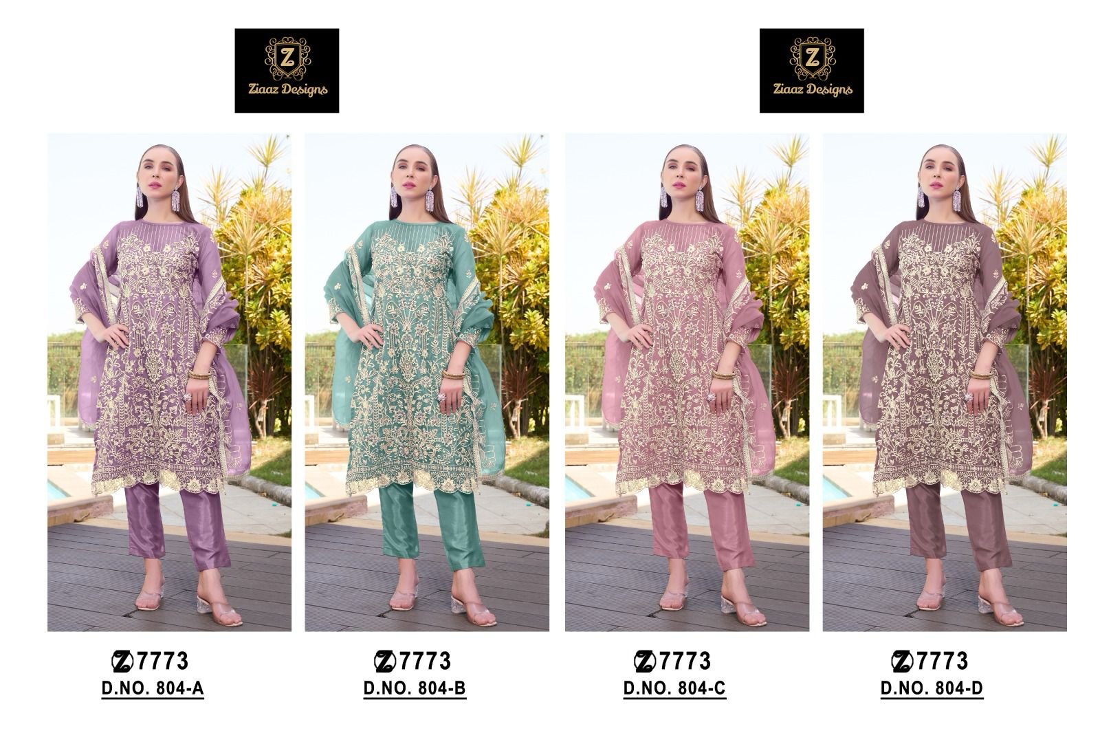 Ziaaz Designs 804 Organza Handwork Moti Embroidered Pakistani Suit Wholesale - Image 6