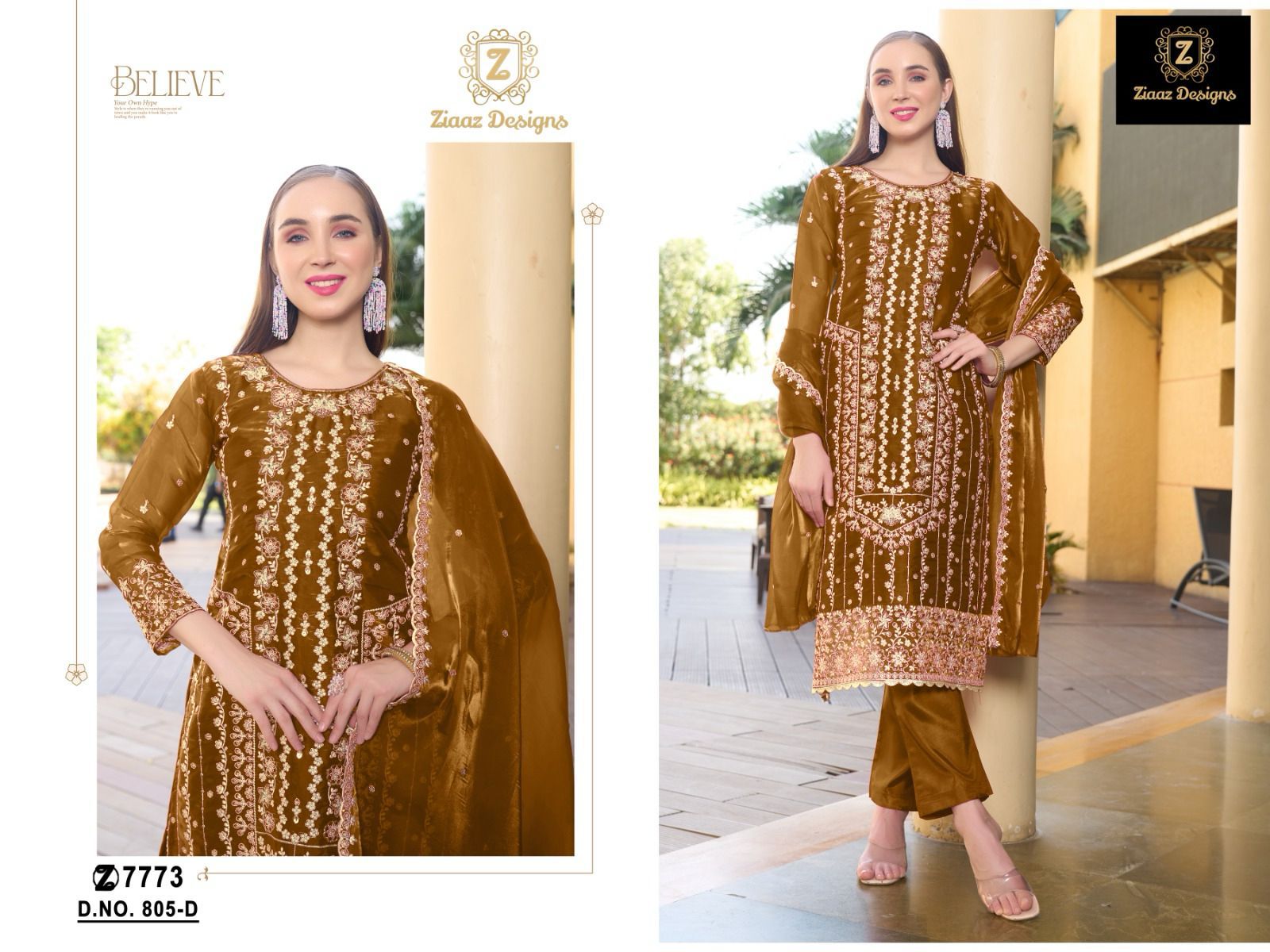 Ziaaz Designs 805 Jimmy Choo Handwork Embroidered Wholesale Pakistani Suits - Image 5