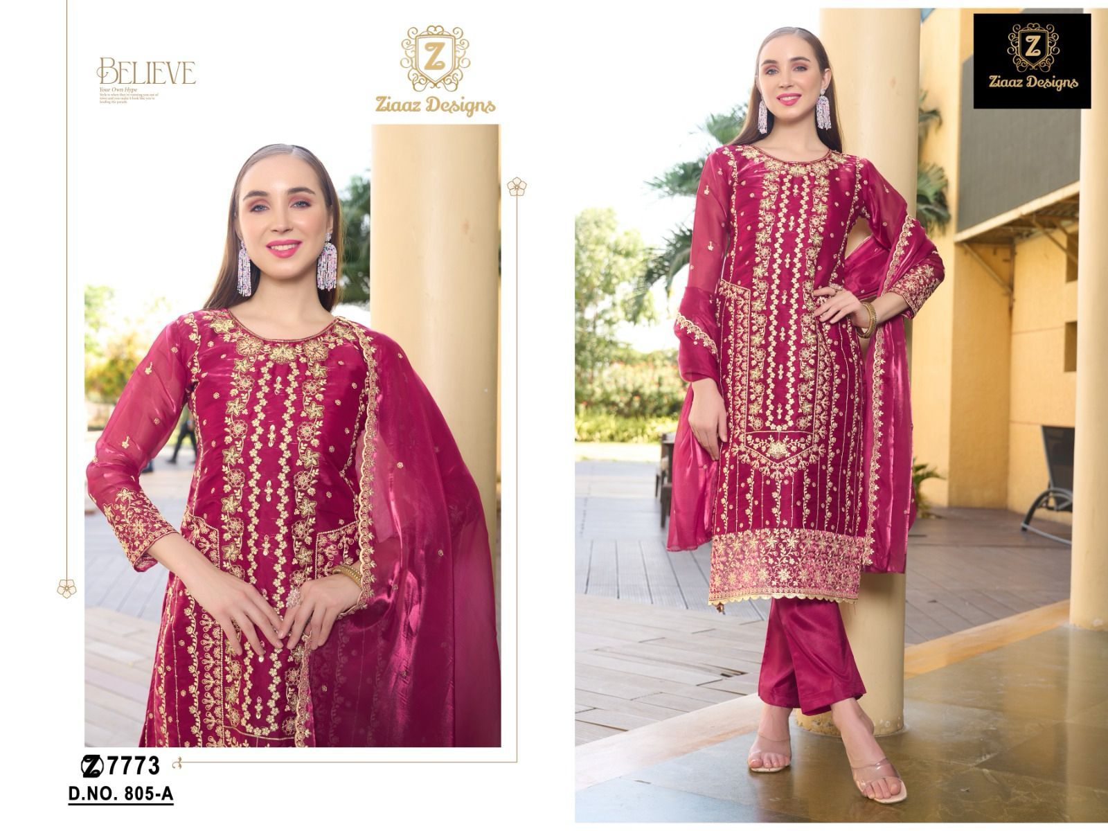 Ziaaz Designs 805 Jimmy Choo Handwork Embroidered Wholesale Pakistani Suits - Image 6