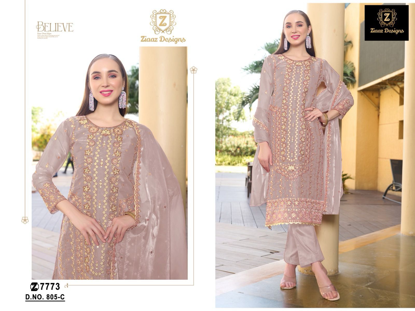 Ziaaz Designs 805 Jimmy Choo Handwork Embroidered Wholesale Pakistani Suits - Image 3
