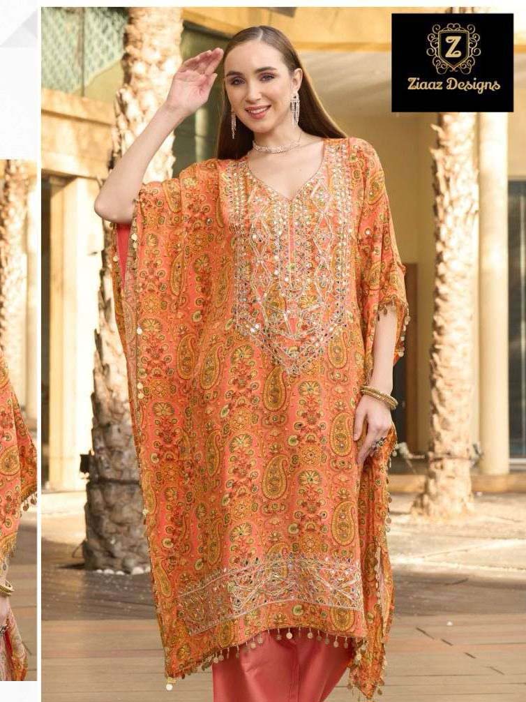 Ziaaz Designs Code No - 788 789 790 791 792 Pure Crepe Heavy Embroidered Wholesale Fancy Party Wear Kaftan Collection