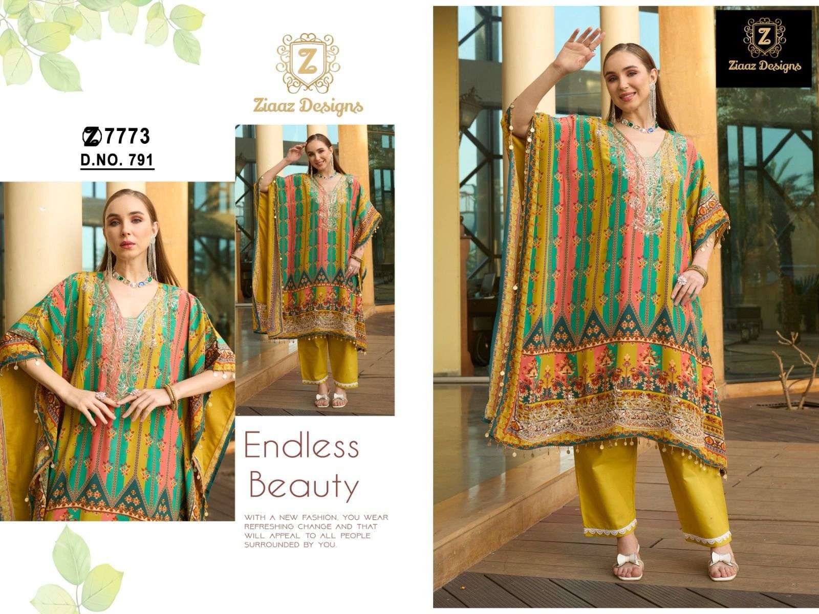 Ziaaz Designs Code No - 788 789 790 791 792 Pure Crepe Heavy Embroidered Wholesale Fancy Party Wear Kaftan Collection - Image 3