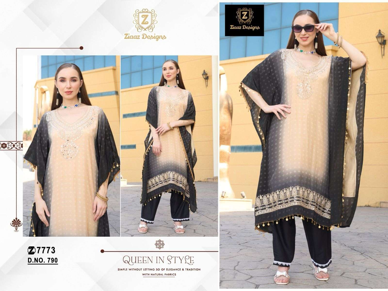 Ziaaz Designs Code No - 788 789 790 791 792 Pure Crepe Heavy Embroidered Wholesale Fancy Party Wear Kaftan Collection - Image 4