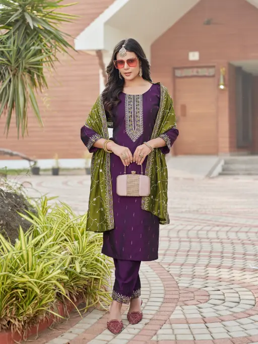 Aanchi Imani Rangeela Silk Straight Kurti with Bottom & Dupatta Collection - Image 4