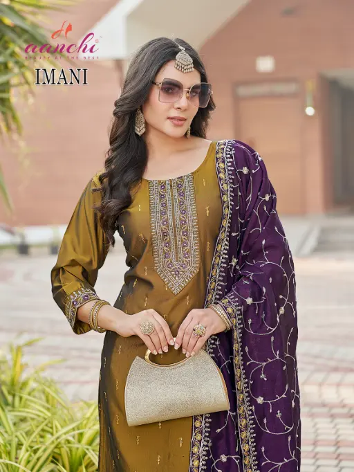 Buy Aanchi Imani Rangeela Silk Straight Kurti with Bottom & Dupatta Collection catalog online at wholesale rate.✓Catalog Price: 5020 INR ✓Total design: 4