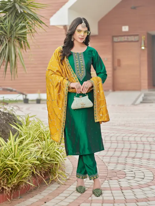 Aanchi Imani Rangeela Silk Straight Kurti with Bottom & Dupatta Collection - Image 3