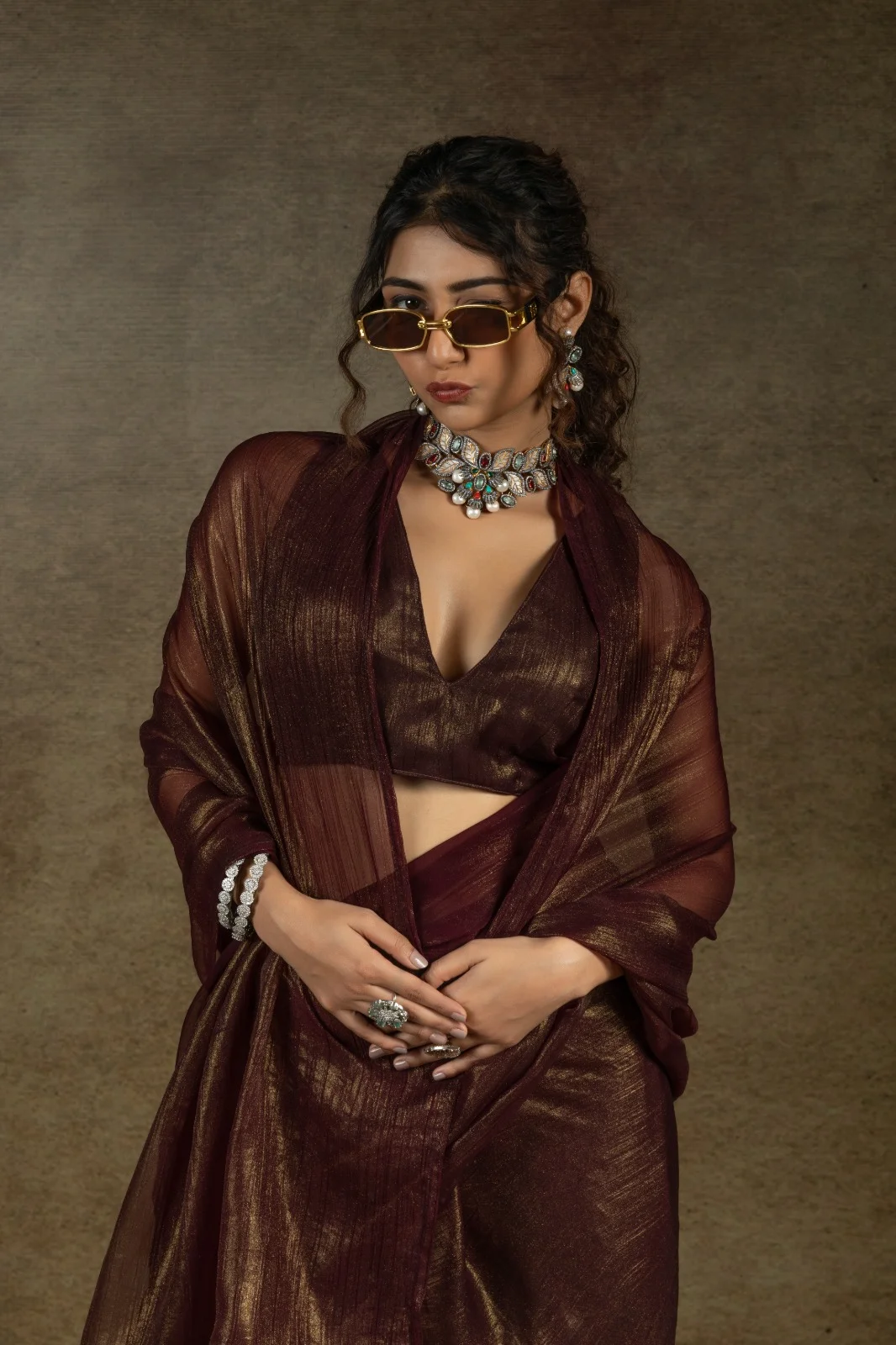 Akshaya 105 Series Satin Chiffon Designer Ready-made Sarees Collection.Shop Akshaya’s Readymade Satin Chiffon Sarees (105A–105D) with Unstitched Matching Blouse. Elegant, easy-to-drape design fits sizes 28 to 36. Available at ₹1350/-. Order now!