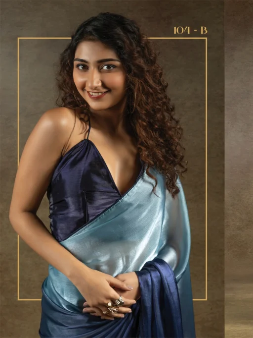 Akshaya Blue Satin Silk Designer Readymade Sarees Collection