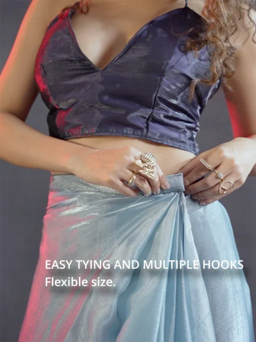 Akshaya Blue Satin Silk Designer Readymade Sarees Collection - Image 6