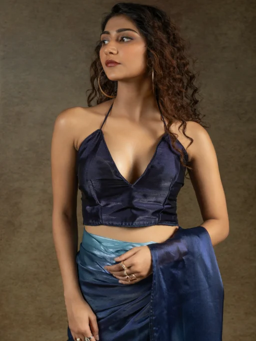 Akshaya Blue Satin Silk Designer Readymade Sarees Collection - Image 2