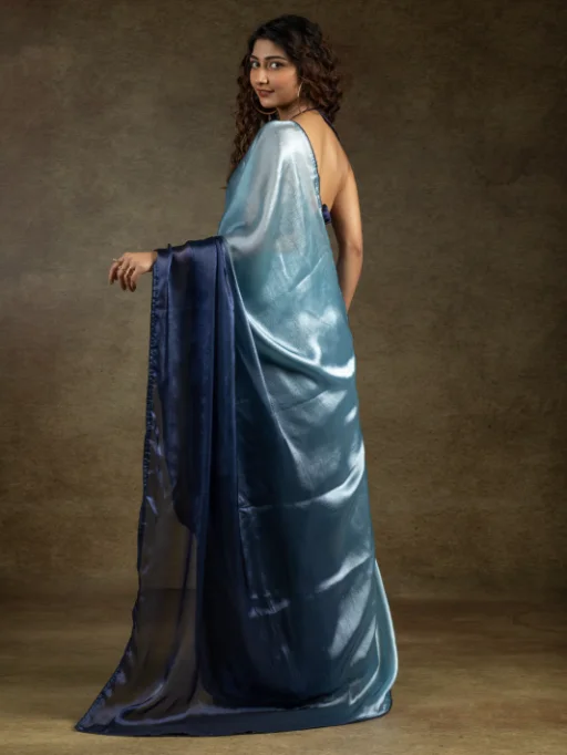 Akshaya Blue Satin Silk Designer Readymade Sarees Collection - Image 3