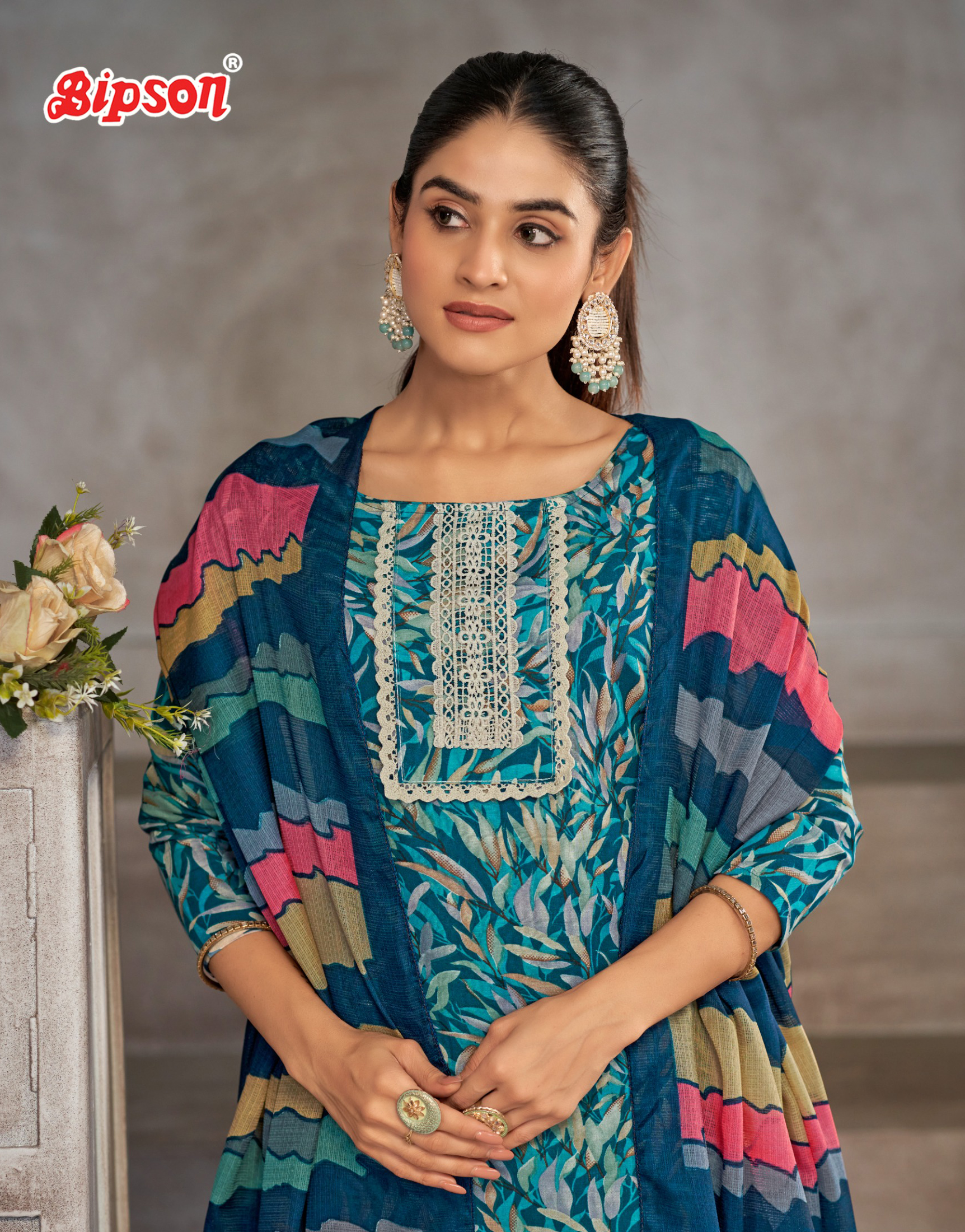 BIPSON PRINTS THAR 3176 Pure Cotton Suit with Embroidered Collection