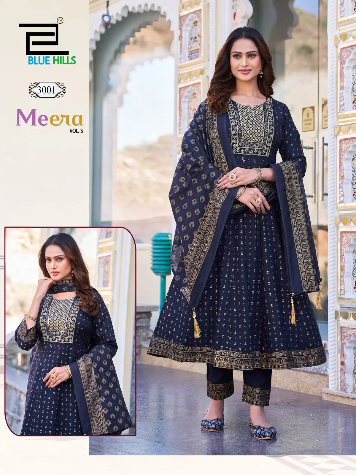 Blue Hills Meera Vol 3 Rayon Readymade Anarkali Suits Catalog — Wholesale Anarkali Kurti, Blue Hills wholesale from Surat - Gallery Image 4