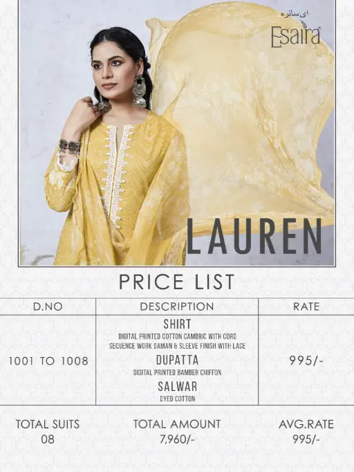 Esaira Lauren Cotton Cambric Digital Printed Salwar Suit Catalog - Image 11
