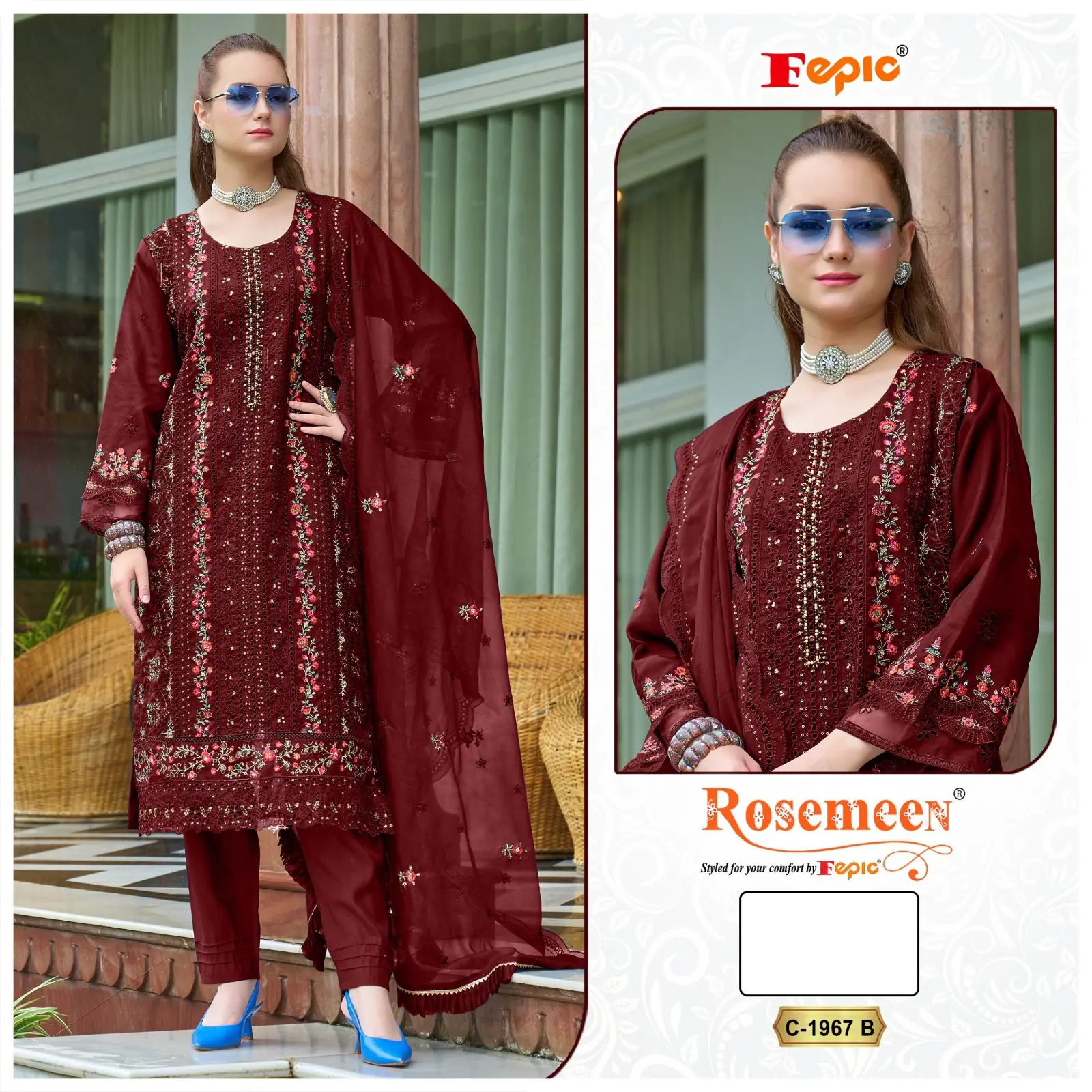 Fepic Rosemeen 1967 Embroidered Organza Pakistani Suit Collection
