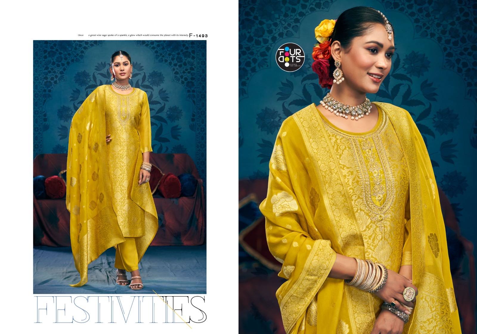Fourdots Milonee Viscose Organza Jacquard Suit Muslin Bottom Designer Salwar Suit Catalog - Image 2
