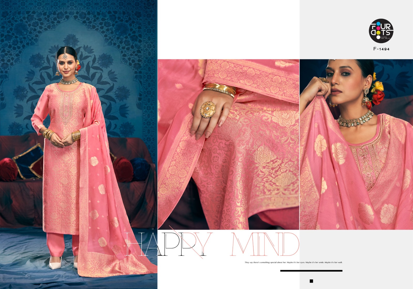 Fourdots Milonee Viscose Organza Jacquard Suit Muslin Bottom Designer Salwar Suit Catalog - Image 3