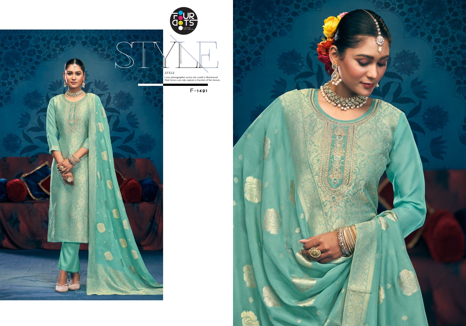 Fourdots Milonee Viscose Organza Jacquard Suit Muslin Bottom Designer Salwar Suit Catalog - Image 4