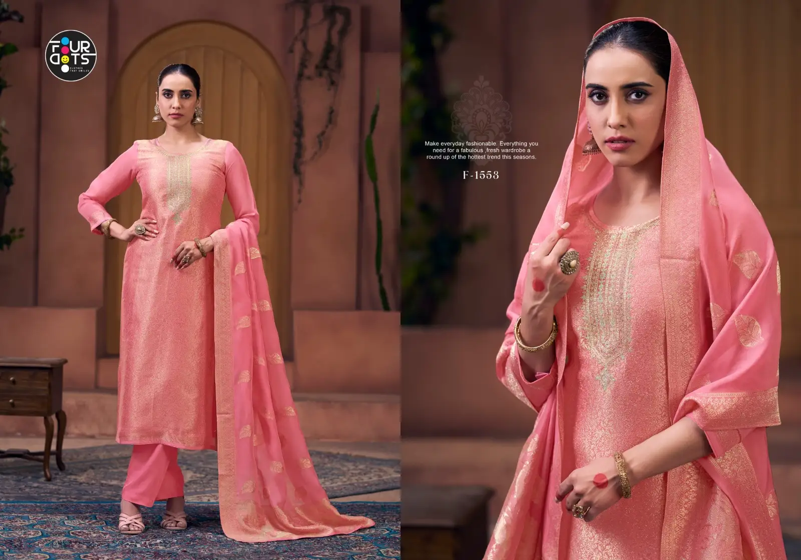 Fourdots Naina Viscos Organza Jequard Salwar Suits Wholesale Catalog - Image 4