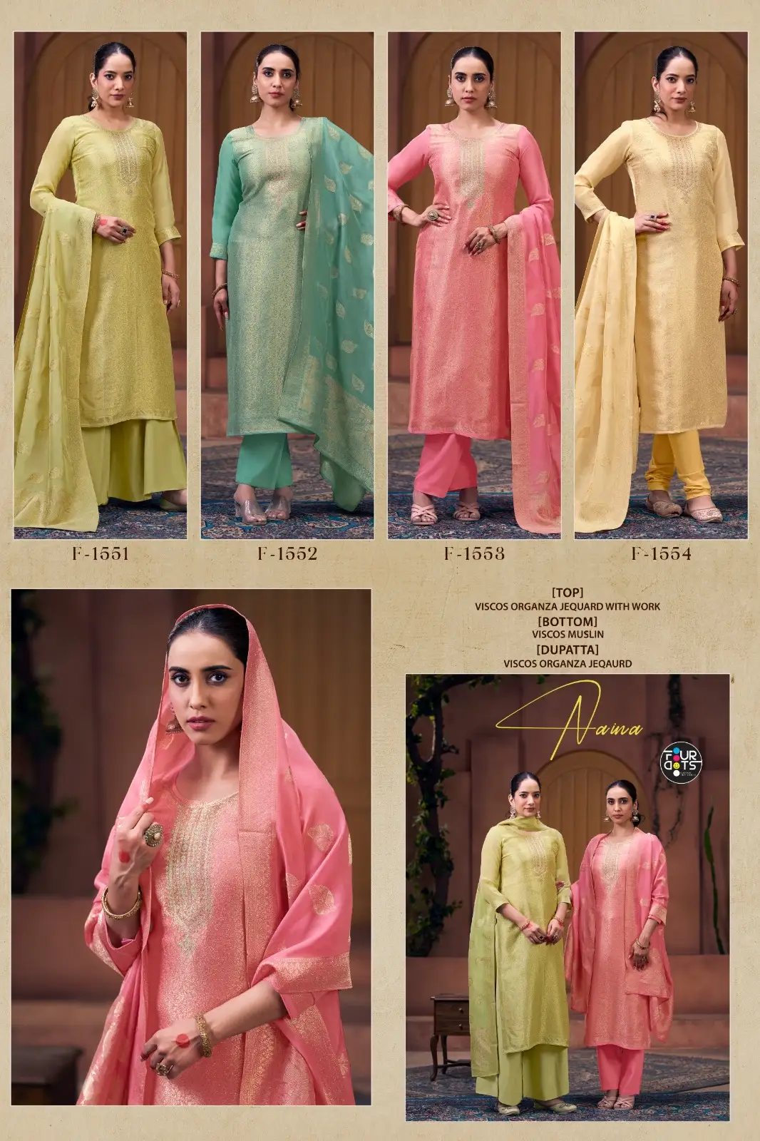 Fourdots Naina Viscos Organza Jequard Salwar Suits Wholesale Catalog - Image 6