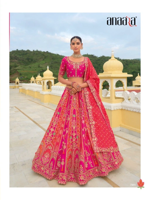 Fuchsia Pink Traditional Designer Silk Wedding Lehenga - Image 3