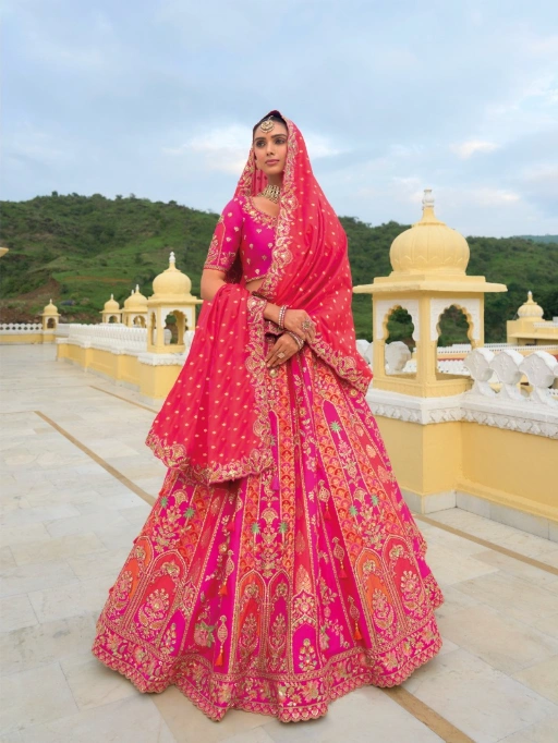 Fuchsia Pink Traditional Designer Silk Wedding Lehenga