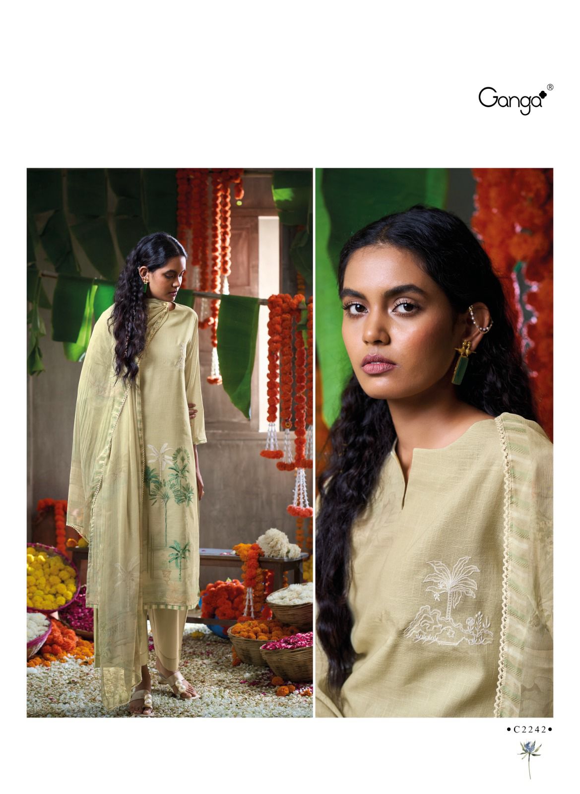 Ganga Papillon Cotton Linen with Chiffon Dupatta Salwar Suit Catalog - Image 6
