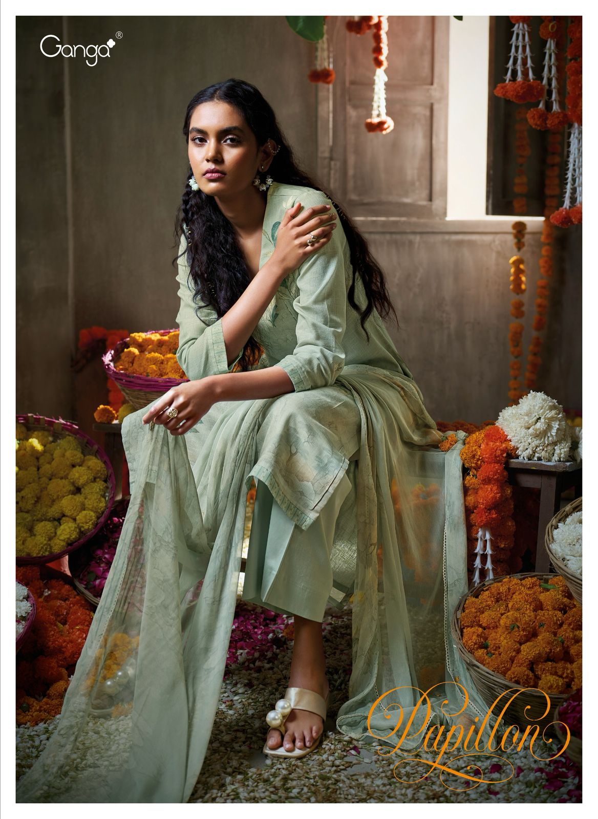 Ganga Papillon Cotton Linen with Chiffon Dupatta Salwar Suit Catalog - Image 7