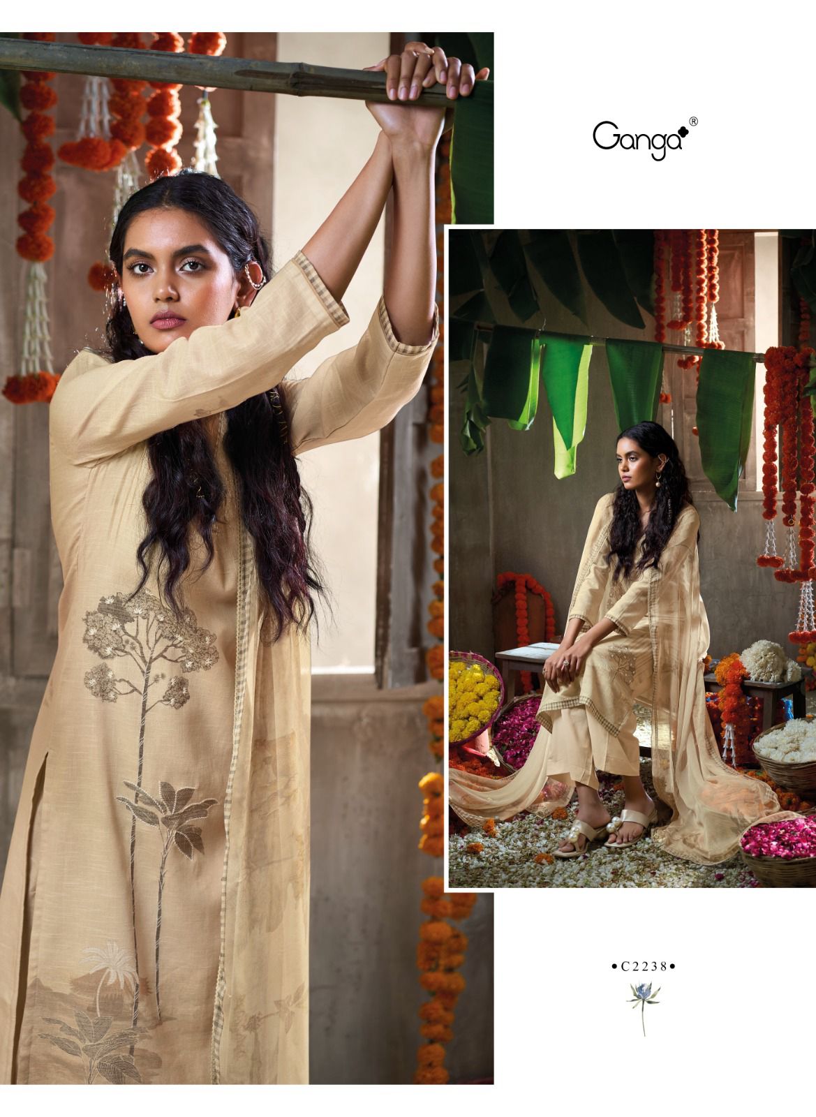 Ganga Papillon Cotton Linen with Chiffon Dupatta Salwar Suit Catalog - Image 8