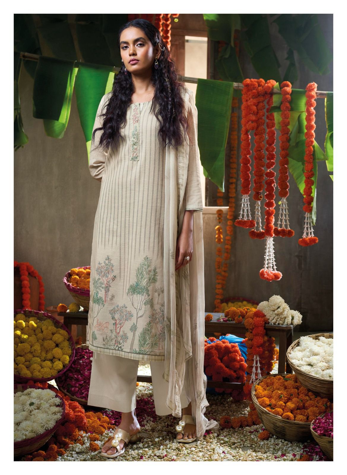 Ganga Papillon Cotton Linen with Chiffon Dupatta Salwar Suit Catalog - Image 2