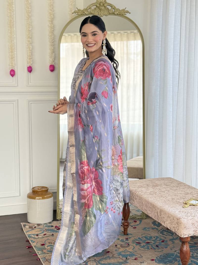 Grace 1 Chanderi Silk Embroidered Kurti Bottom With Dupatta Catalog - Image 5