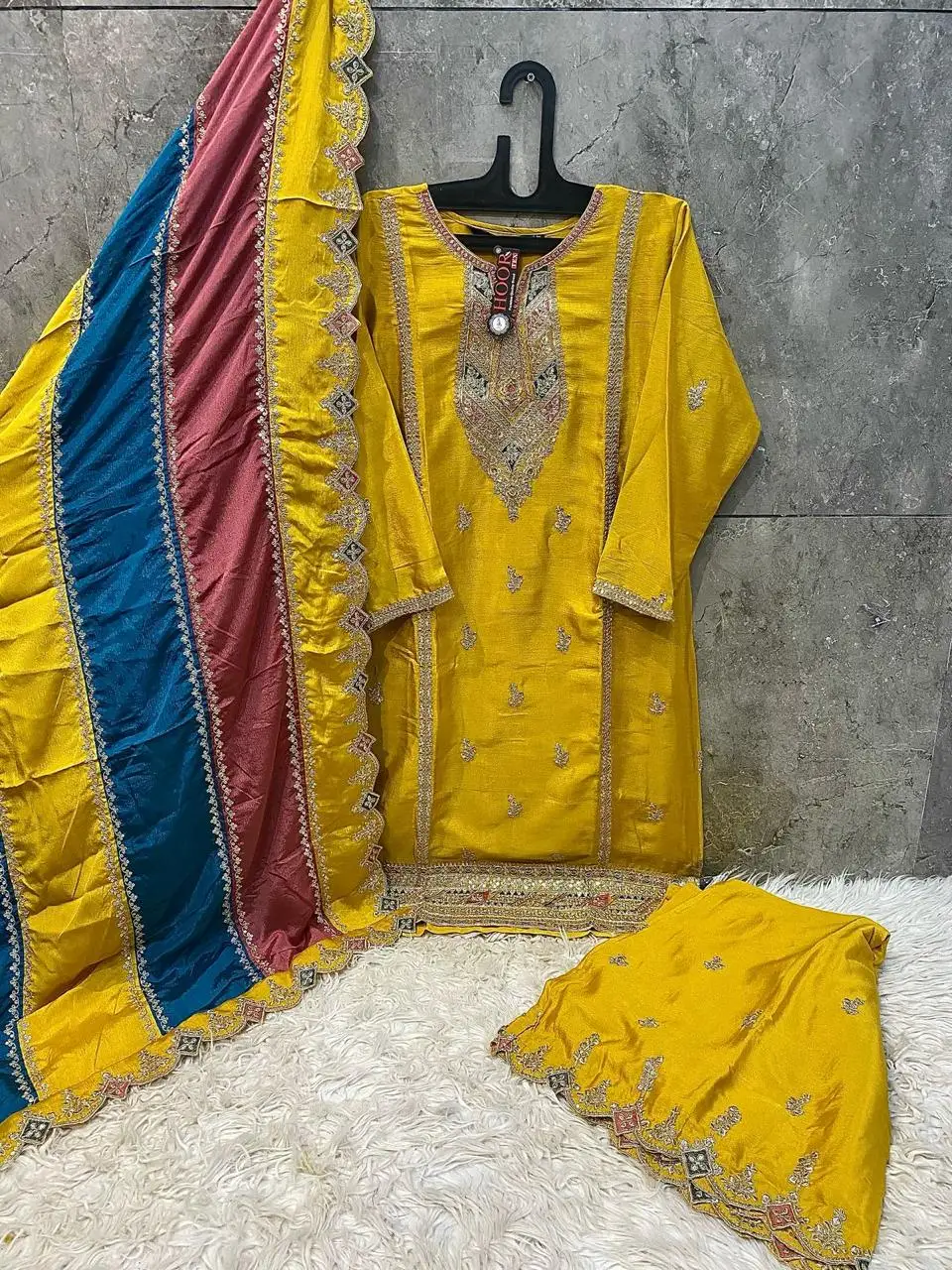 Hoor Tex HF-132 Heavy Chinon Wholesale Readymade Pakistani Suit - Image 7