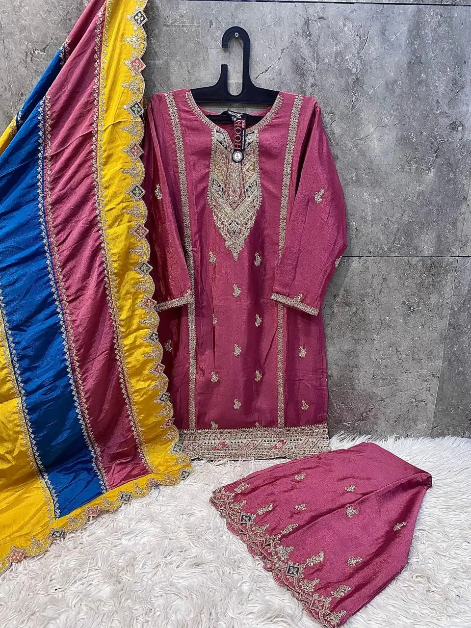 Hoor Tex HF-132 Heavy Chinon Wholesale Readymade Pakistani Suit