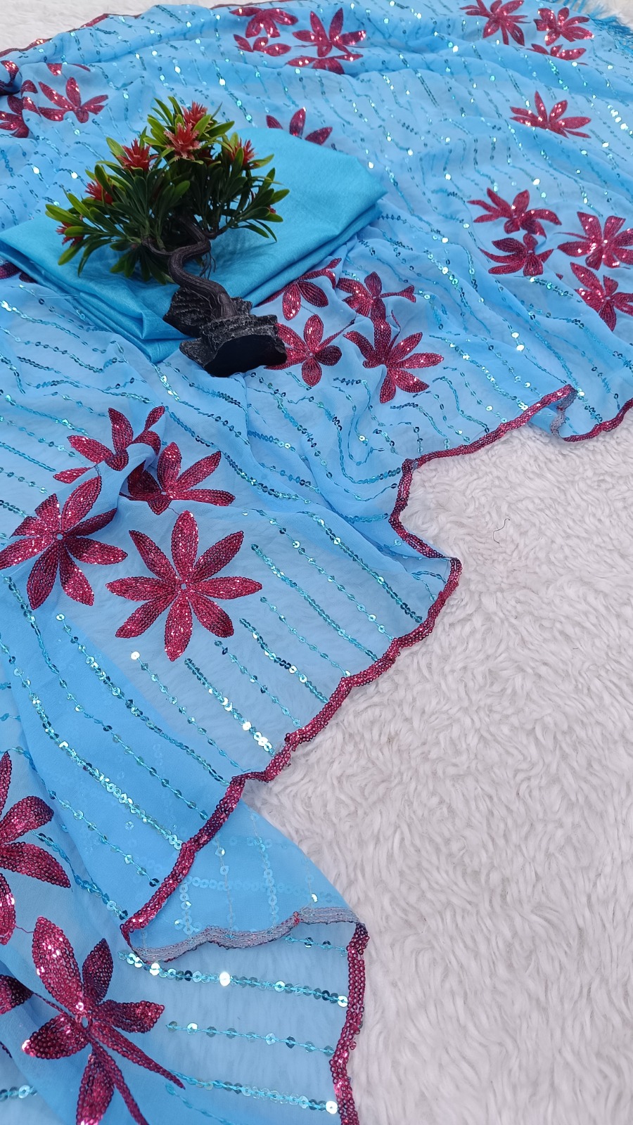 JR-623 Georgette Dual Sequence Lace Work Saree Wholesale Catalog