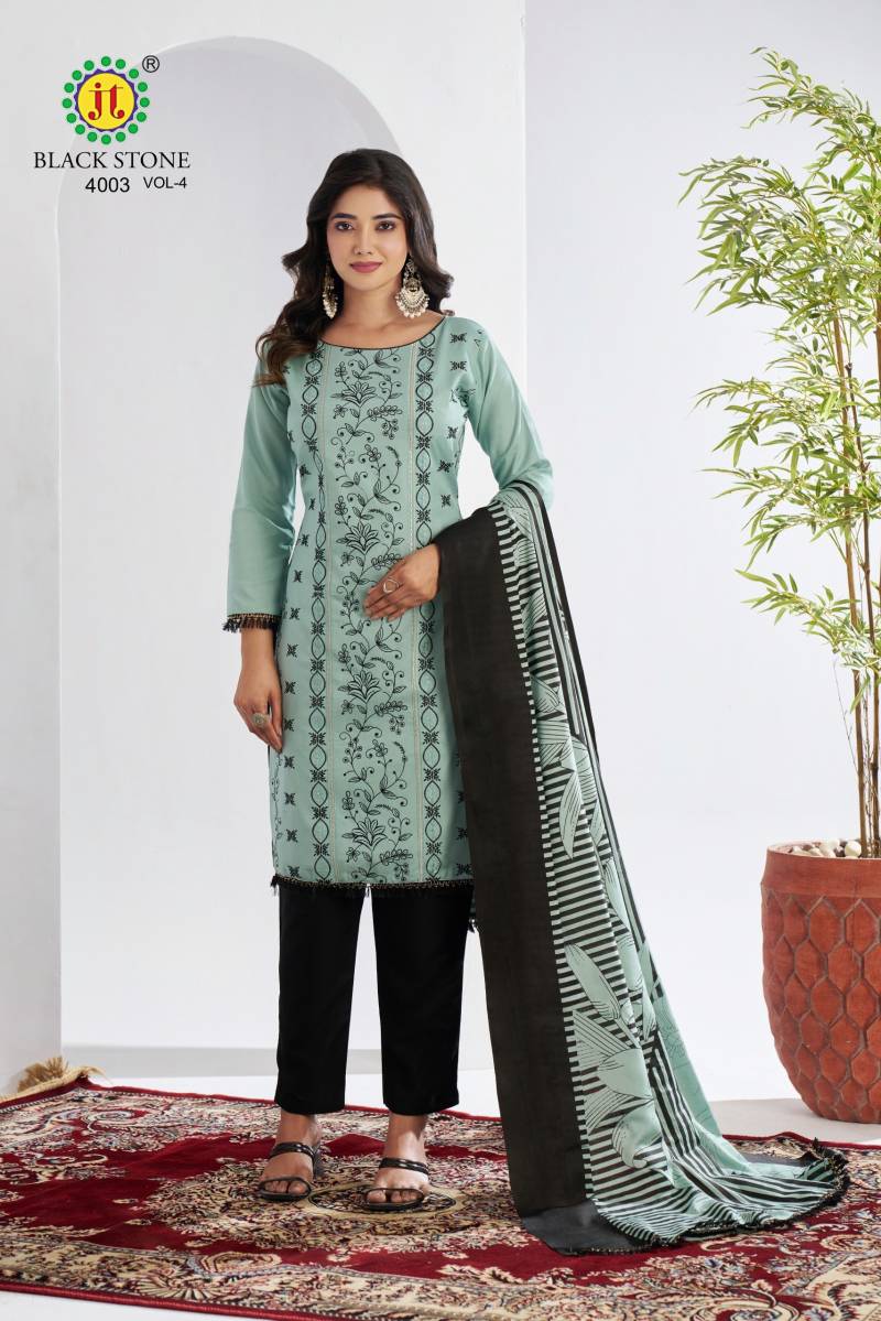Jt Black Stone Vol 4 Rayon Embroidery Dress Material Wholesale Collection