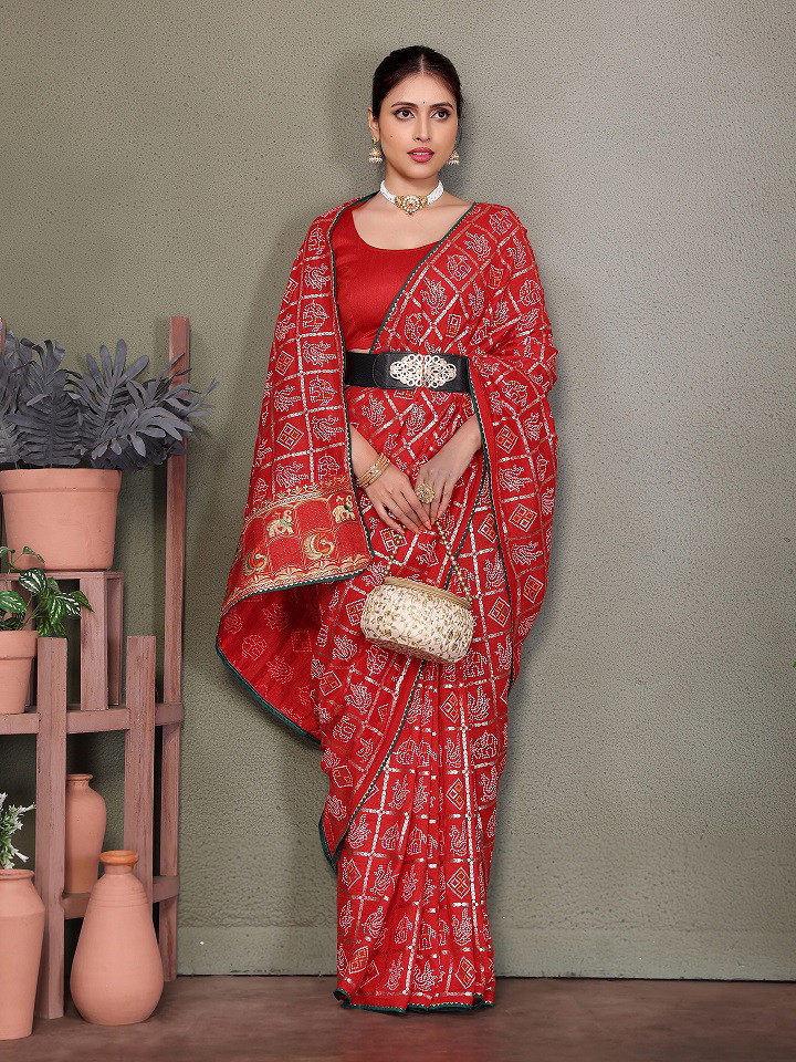 Kaavya 1 Bandhej Printed Vichitra Silk Sarees Wholesale Catalog