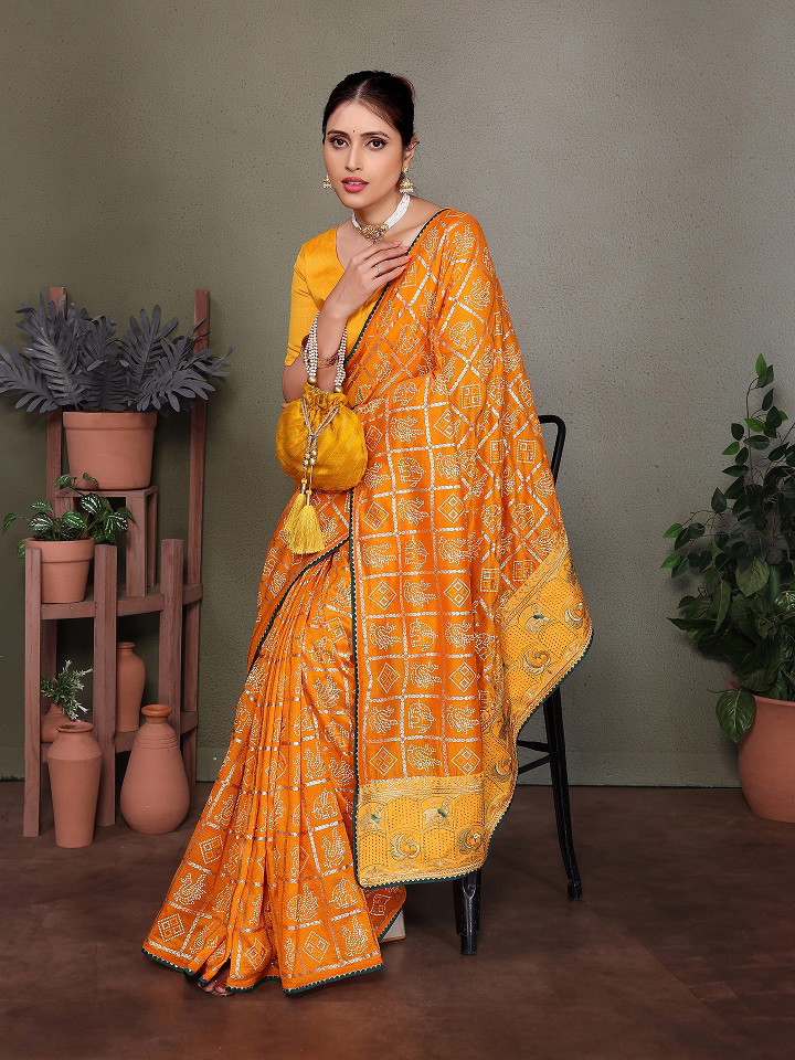 Kaavya 1 Bandhej Printed Vichitra Silk Sarees Wholesale Catalog - Image 2