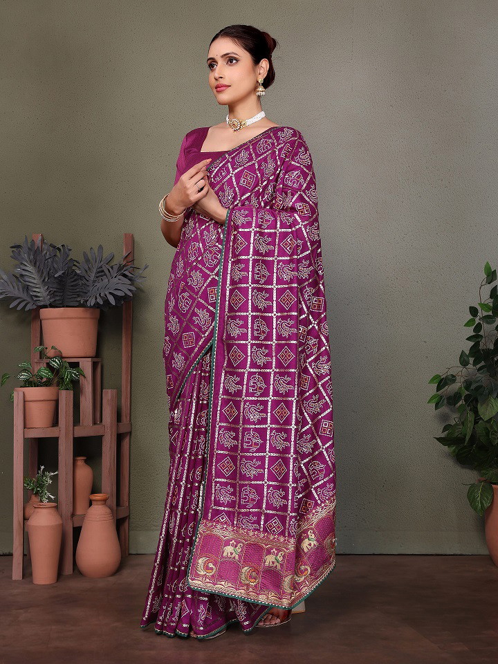 Kaavya 1 Bandhej Printed Vichitra Silk Sarees Wholesale Catalog - Image 3