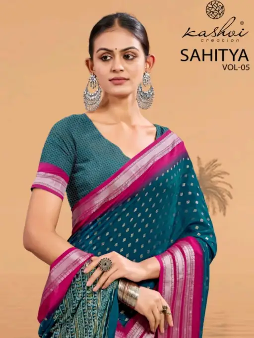 Kashvi Sahitya Vol 5 Dull Moss Print Sarees Wholesale Collection