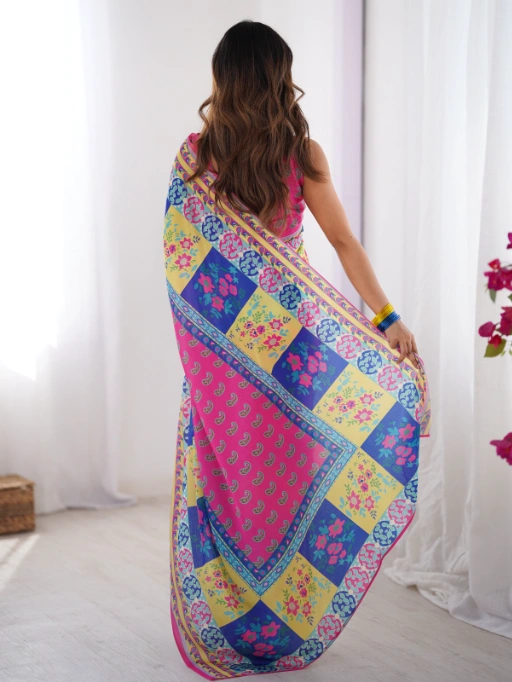 Laxminam Fancy Partywear Premium Soft Chinon Saree - Image 4