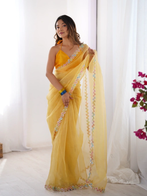 Laxminam Yellow Jimmy Choo Designer Partywear Saree - Image 2
