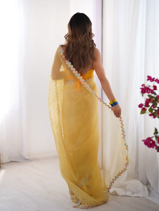 Laxminam Yellow Jimmy Choo Designer Partywear Saree - Image 3