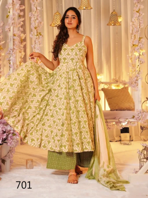 Lucaya Clora Vol-07 Maslin Anarkali Kurti Bottom Dupatta Set