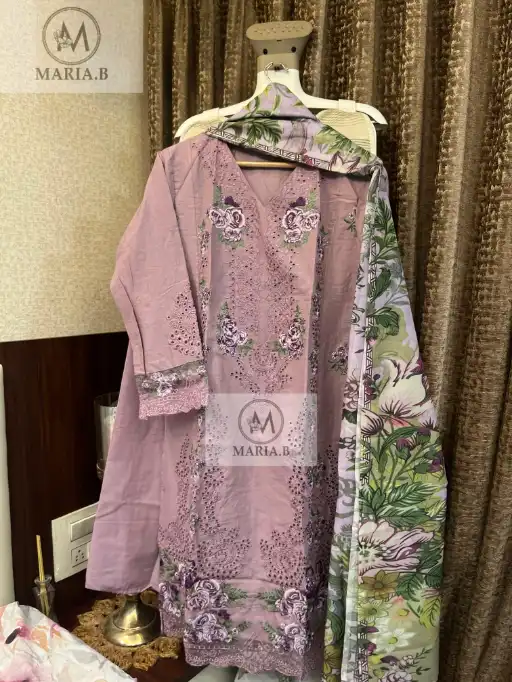 Maria.B Readymade Self Embroidery Cotton Pakistani Suit Set