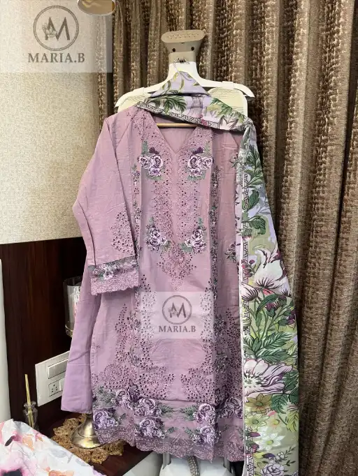 Maria.B Readymade Self Embroidery Cotton Pakistani Suit Set - Image 4